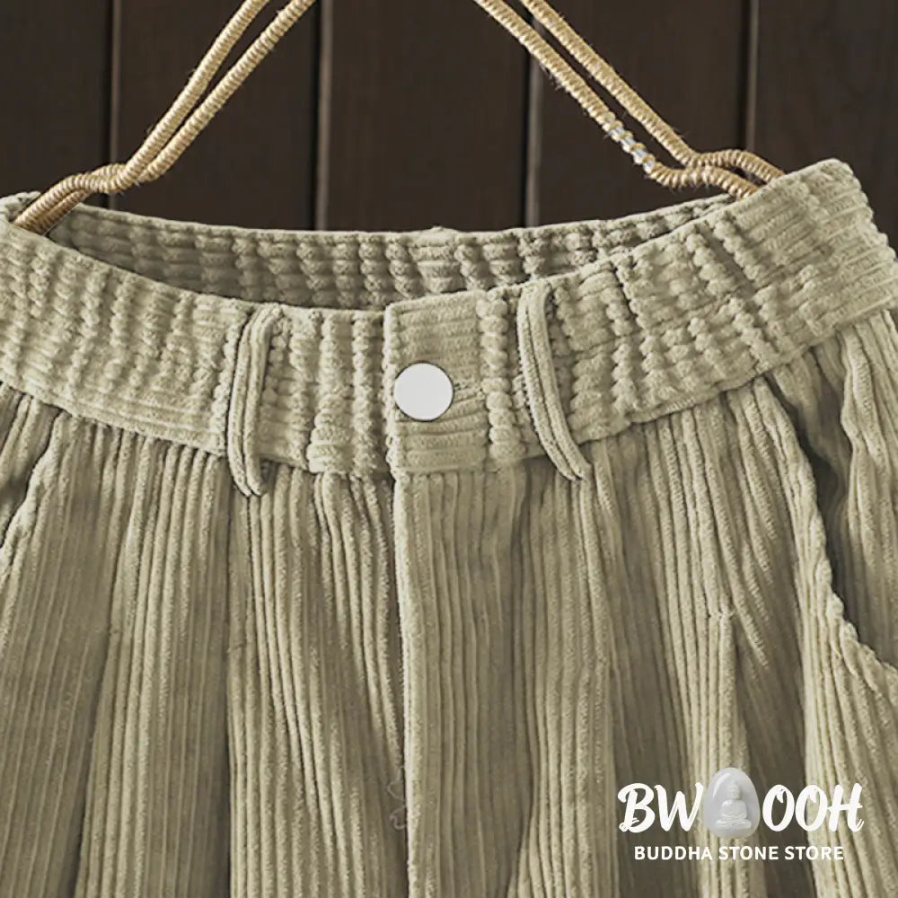 Buddha Stones Women’s Winter Plain Corduroy Cotton High Waist Fleece-Lined Harem Pants With Pockets - Women’s Harem