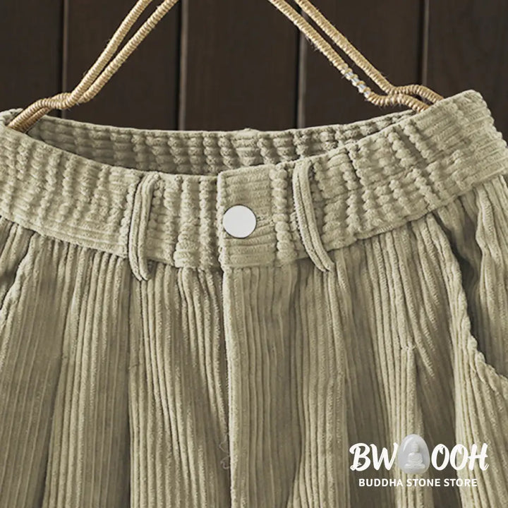 Buddha Stones Women’s Winter Plain Corduroy Cotton High Waist Fleece-Lined Harem Pants With Pockets - Women’s Harem