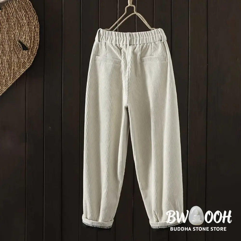 Buddha Stones Women’s Winter Plain Corduroy Cotton High Waist Fleece-Lined Harem Pants With Pockets - Women’s Harem