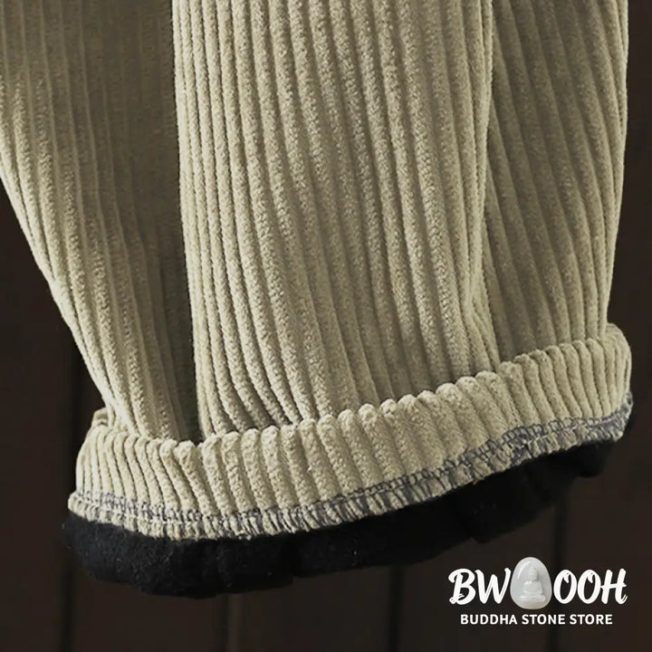 Buddha Stones Women’s Winter Plain Corduroy Cotton High Waist Fleece-Lined Harem Pants With Pockets - Women’s Harem