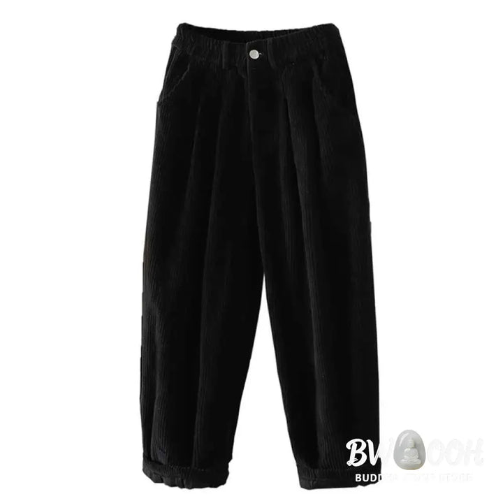 Buddha Stones Women’s Winter Plain Corduroy Cotton High Waist Fleece-Lined Harem Pants With Pockets - Women’s Harem