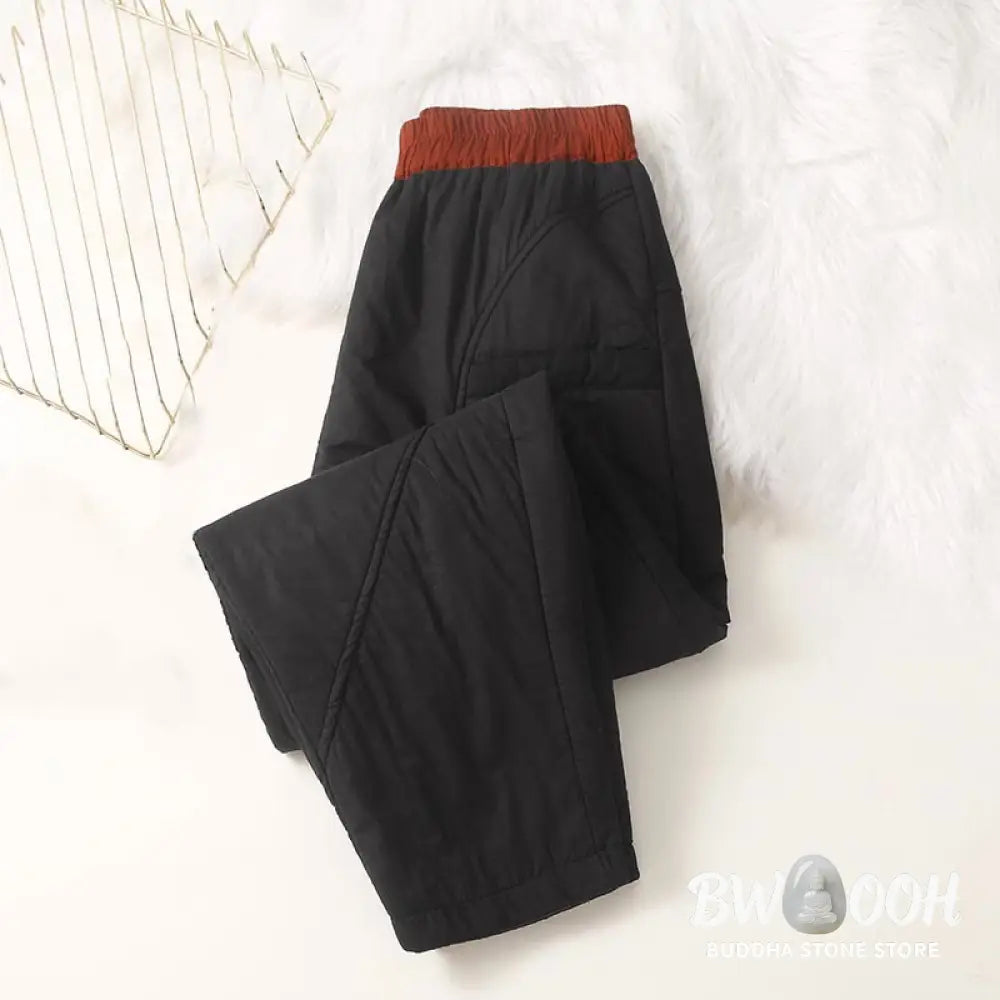 Buddha Stones Women’s Winter Plain Elastic Waist Design Thickened Harem Pants With Pockets - Women’s Harem Pants