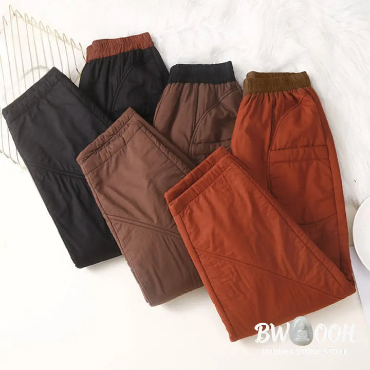 Buddha Stones Women’s Winter Plain Elastic Waist Design Thickened Harem Pants With Pockets - Women’s Harem Pants