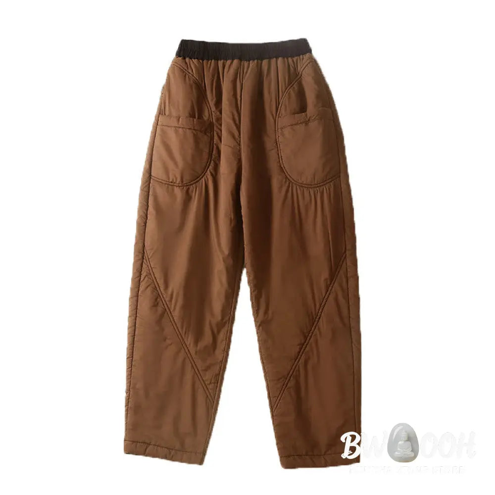 Buddha Stones Women’s Winter Plain Elastic Waist Design Thickened Harem Pants With Pockets - Women’s Harem Pants