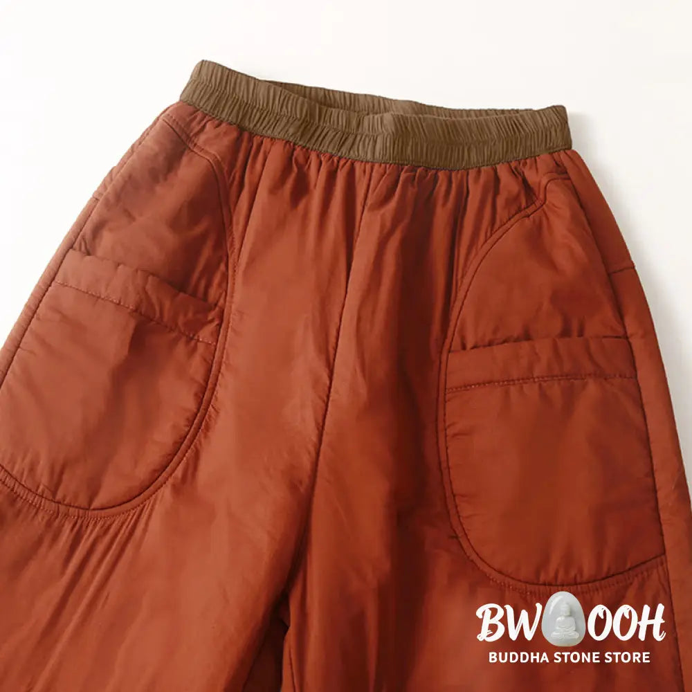 Buddha Stones Women’s Winter Plain Elastic Waist Design Thickened Harem Pants With Pockets - Women’s Harem Pants