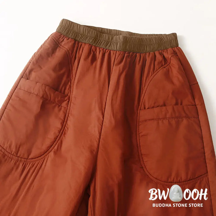 Buddha Stones Women’s Winter Plain Elastic Waist Design Thickened Harem Pants With Pockets - Women’s Harem Pants