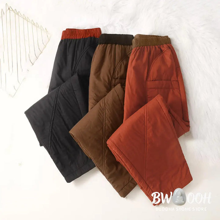 Buddha Stones Women’s Winter Plain Elastic Waist Design Thickened Harem Pants With Pockets - Women’s Harem Pants