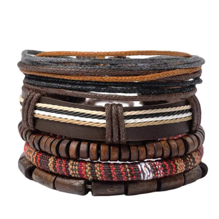Buddha Stones Wrap Hemp Cords Wood Beads Leather Bracelet - BWOOOH - Classic Style - Bracelet