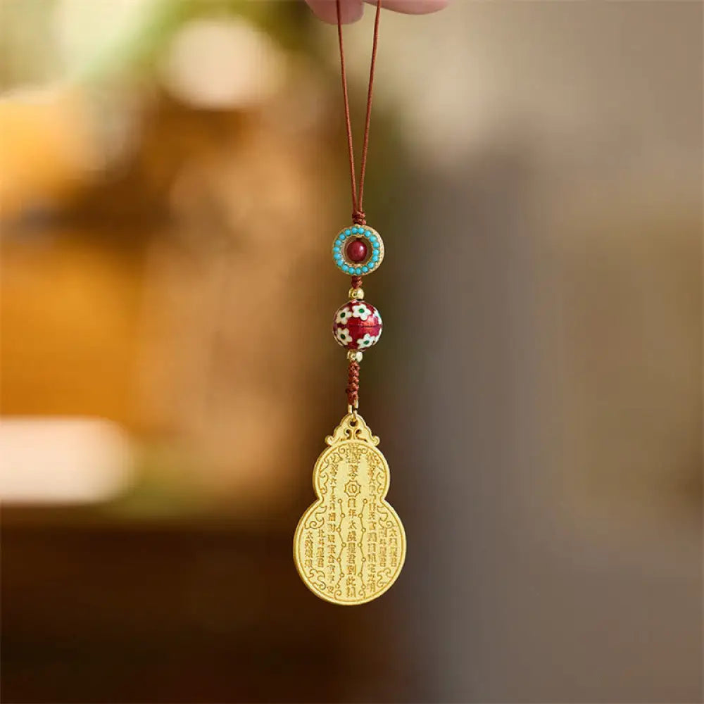 Buddha Stones Wu Lou Gourd Fu Character Tai Sui Amulet Fortune Phone Hanging Decoration Key Chain - Gourd Cinnabar Blue