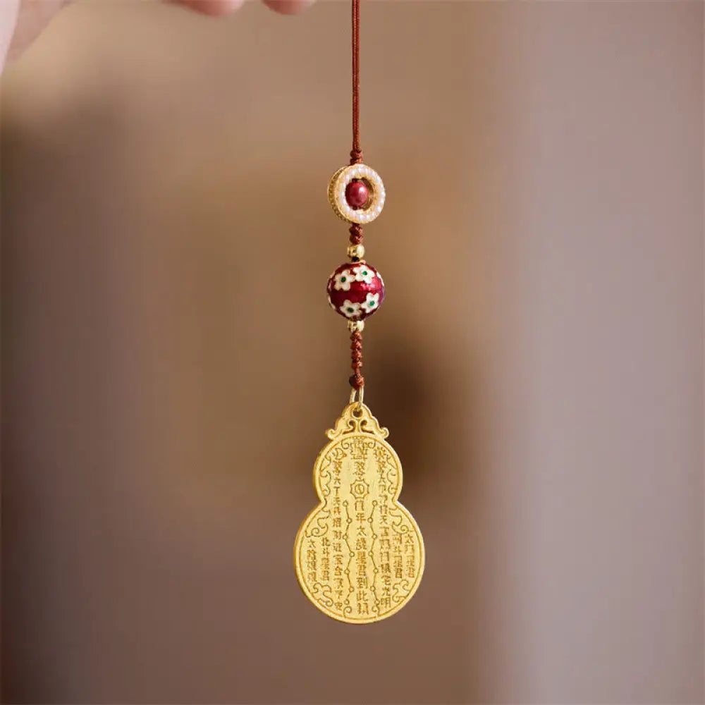 Buddha Stones Wu Lou Gourd Fu Character Tai Sui Amulet Fortune Phone Hanging Decoration Key Chain - Gourd Cinnabar