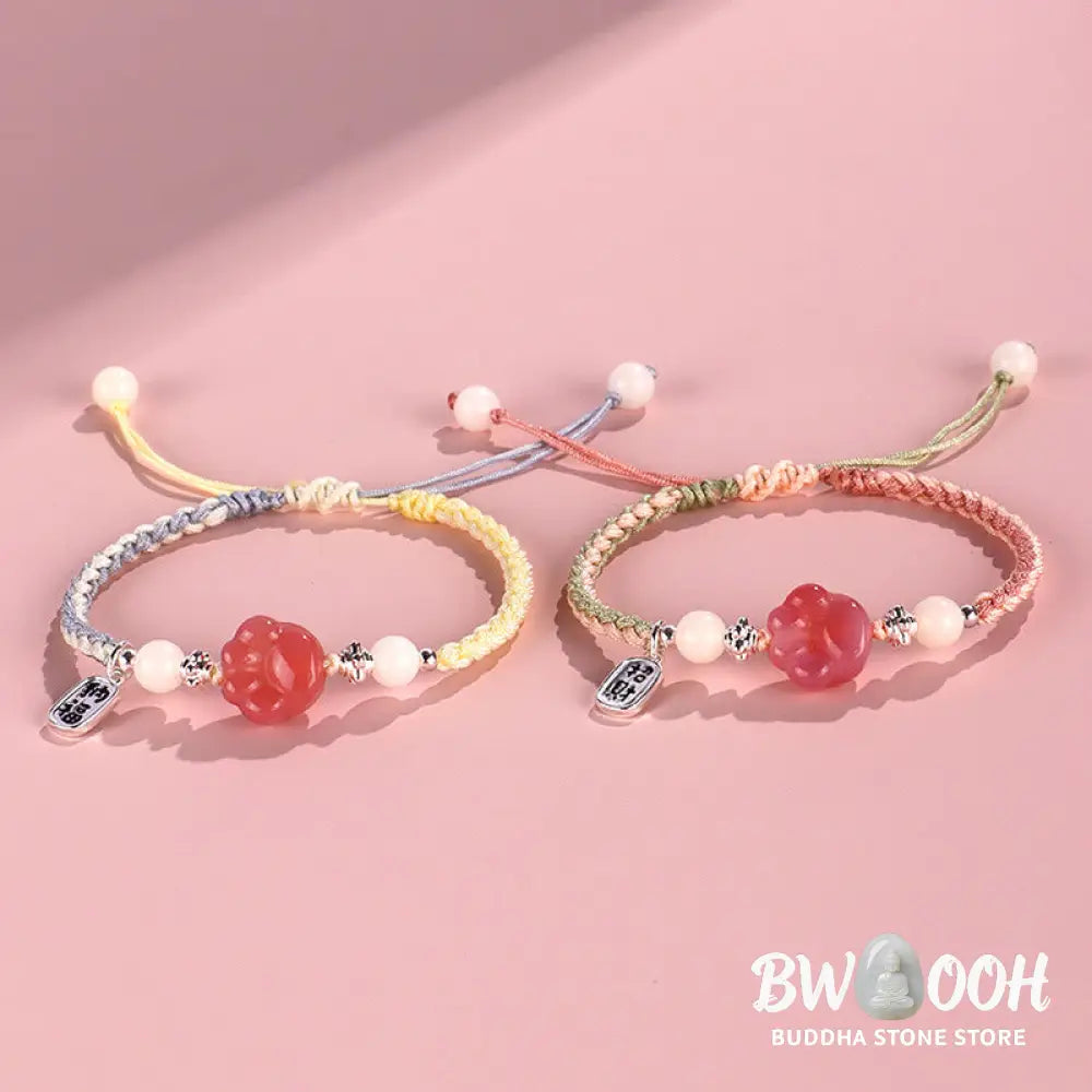 Buddha Stones Yanyuan Agate Cat Claw Paw White Bodhi Seed Fu Character Positive Braided Rope Bracelet - BWOOOH