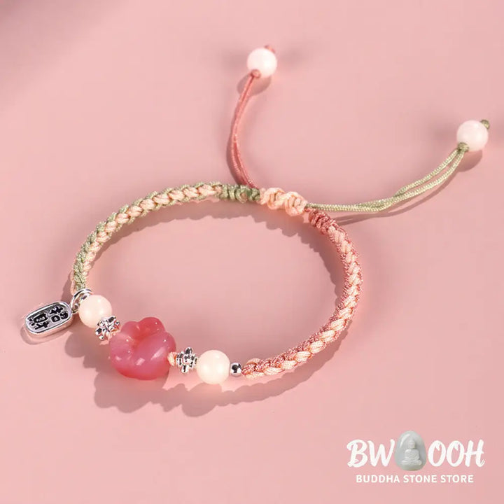 Buddha Stones Yanyuan Agate Cat Claw Paw White Bodhi Seed Fu Character Positive Braided Rope Bracelet - BWOOOH