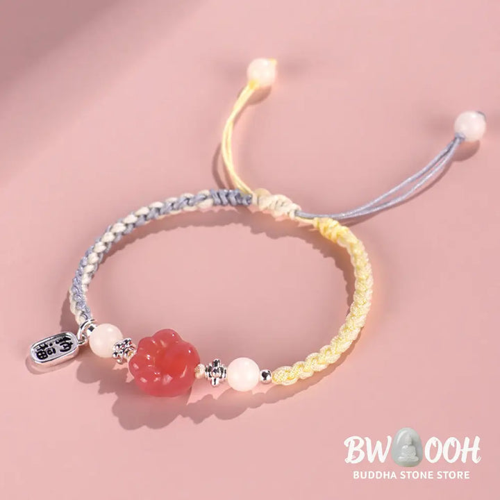 Buddha Stones Yanyuan Agate Cat Claw Paw White Bodhi Seed Fu Character Positive Braided Rope Bracelet - BWOOOH