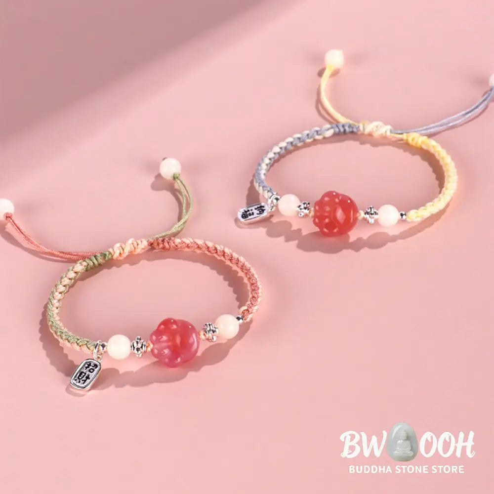 Buddha Stones Yanyuan Agate Cat Claw Paw White Bodhi Seed Fu Character Positive Braided Rope Bracelet - BWOOOH