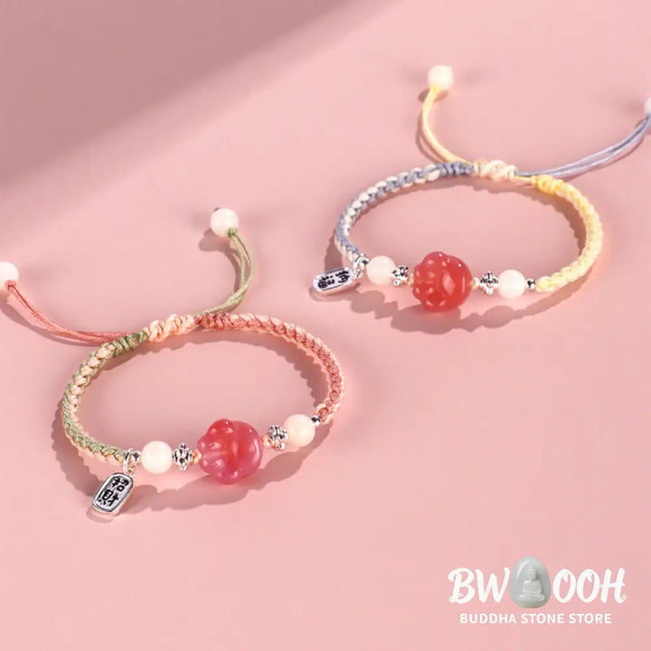 Buddha Stones Yanyuan Agate Cat Claw Paw White Bodhi Seed Fu Character Positive Braided Rope Bracelet - BWOOOH