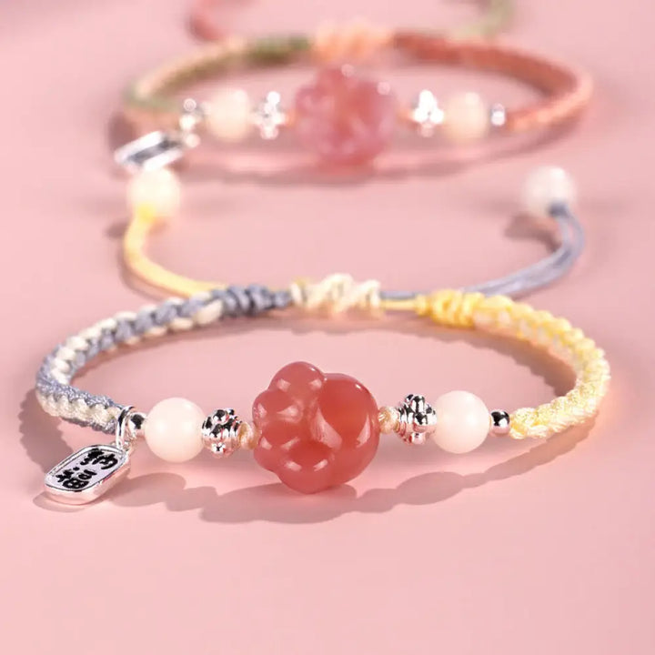 BWOOOH Yanyuan Agate Cat Claw Paw White Bodhi Seed Fu Character Positive Braided Rope Bracelet - BWOOOH