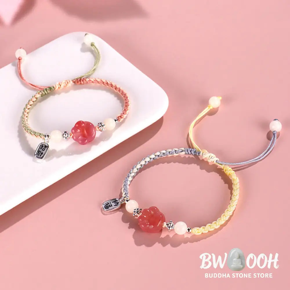 Buddha Stones Yanyuan Agate Cat Claw Paw White Bodhi Seed Fu Character Positive Braided Rope Bracelet - BWOOOH