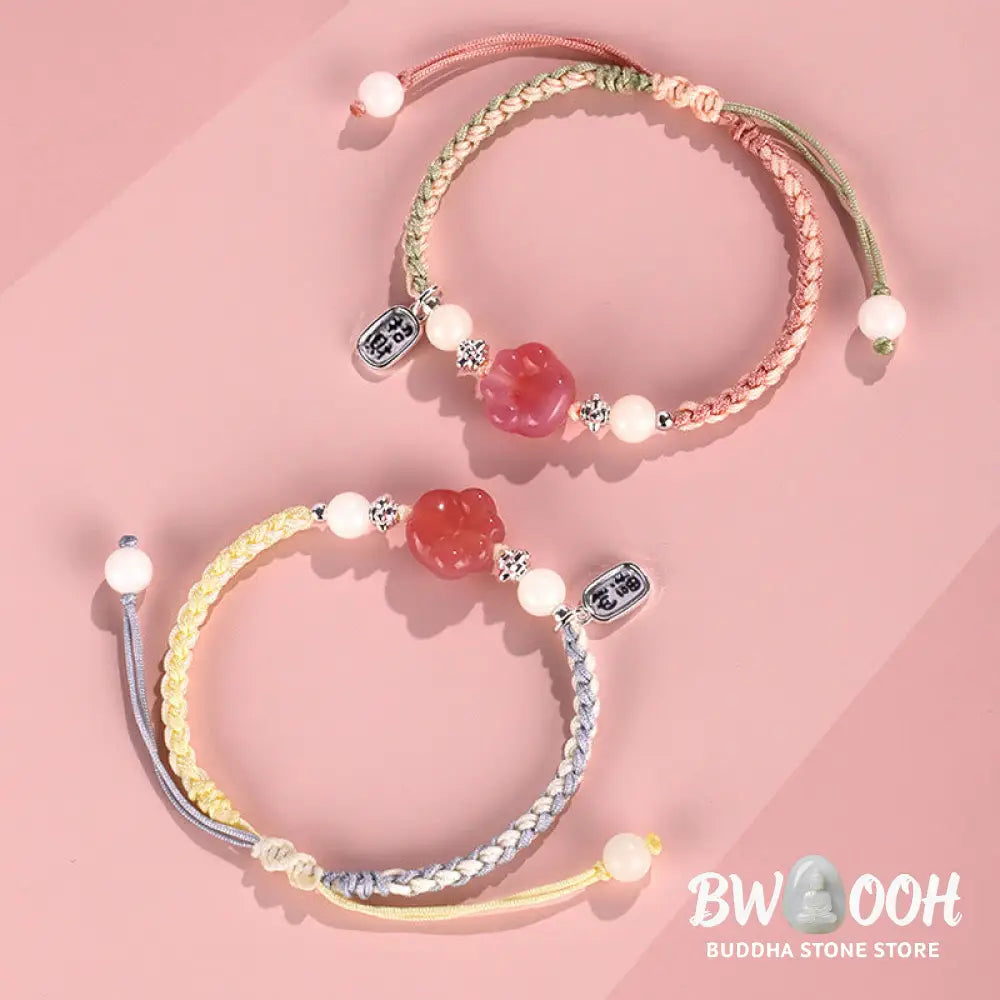 Buddha Stones Yanyuan Agate Cat Claw Paw White Bodhi Seed Fu Character Positive Braided Rope Bracelet - BWOOOH