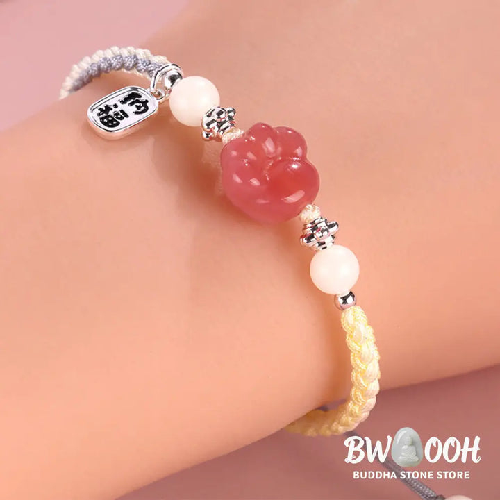 Buddha Stones Yanyuan Agate Cat Claw Paw White Bodhi Seed Fu Character Positive Braided Rope Bracelet - BWOOOH