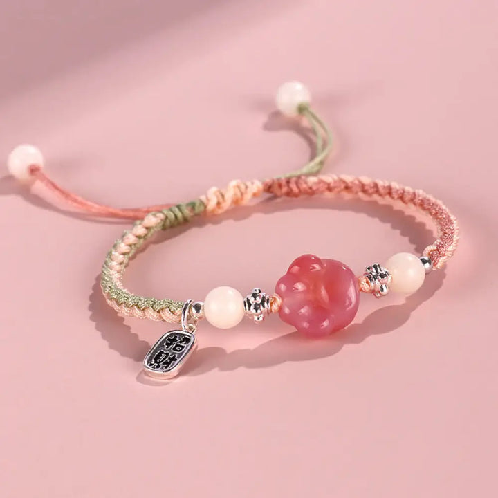 Buddha Stones Yanyuan Agate Cat Claw Paw White Bodhi Seed Fu Character Positive Braided Rope Bracelet - BWOOOH - Green