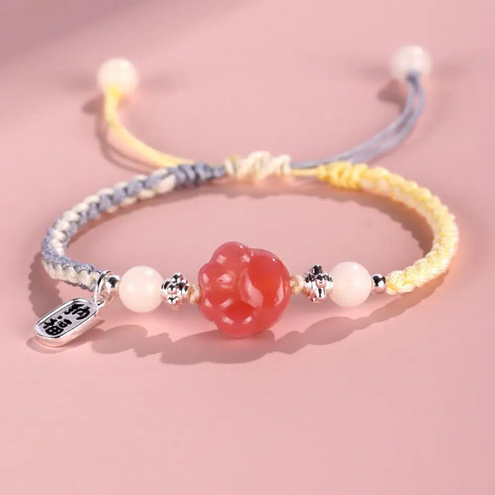 Buddha Stones Yanyuan Agate Cat Claw Paw White Bodhi Seed Fu Character Positive Braided Rope Bracelet - BWOOOH - Yellow