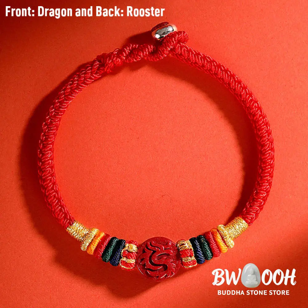 Buddha Stones Year of the Dragon 925 Sterling Silver Chinese Zodiac Cinnabar Auspicious Matches Blessing Bracelet
