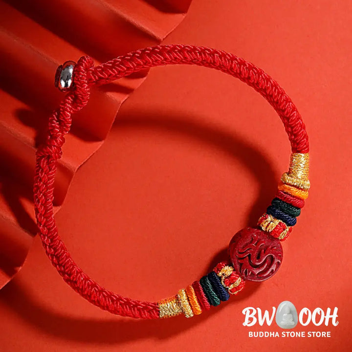 Buddha Stones Year of the Dragon 925 Sterling Silver Chinese Zodiac Cinnabar Auspicious Matches Blessing Bracelet