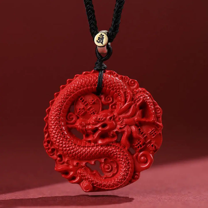 Buddha Stones Year of the Dragon 925 Sterling Silver Natural Cinnabar Copper Coin Luck Necklace Pendant - BWOOOH