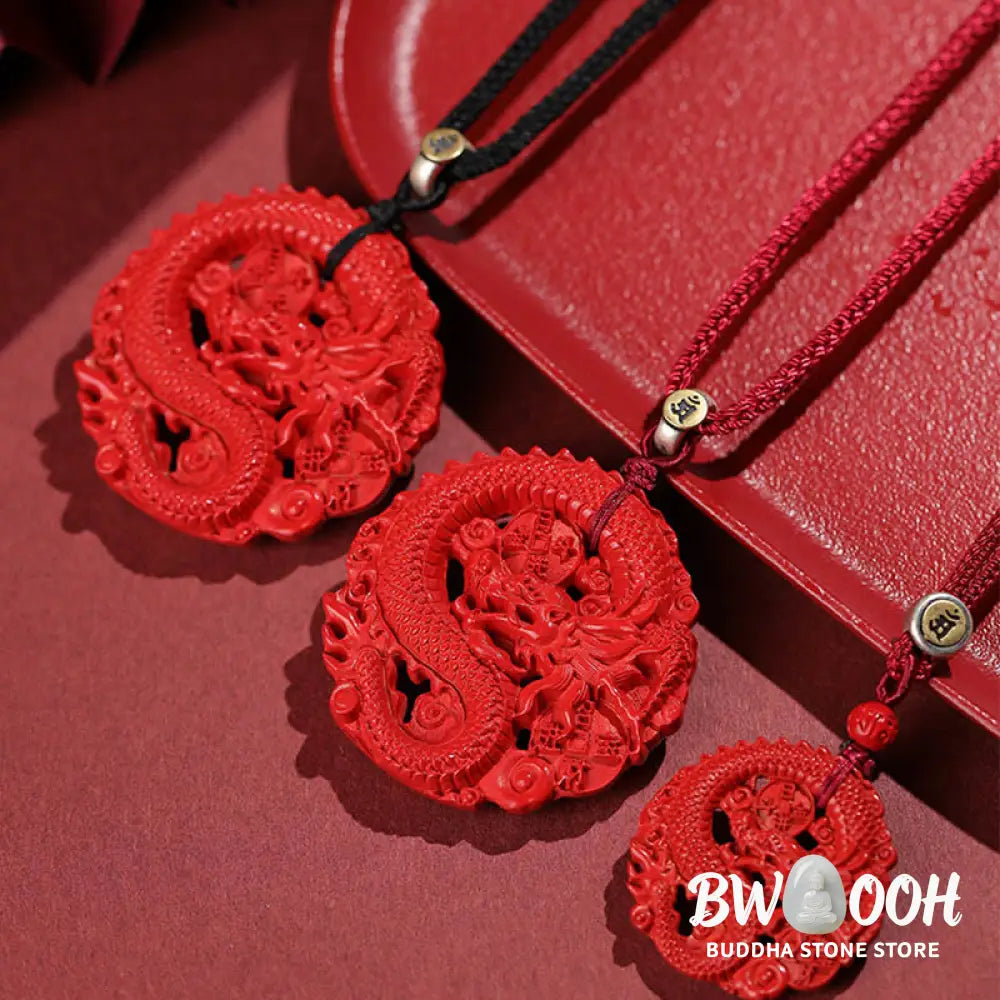 Buddha Stones Year of the Dragon 925 Sterling Silver Natural Cinnabar Copper Coin Luck Necklace Pendant - BWOOOH