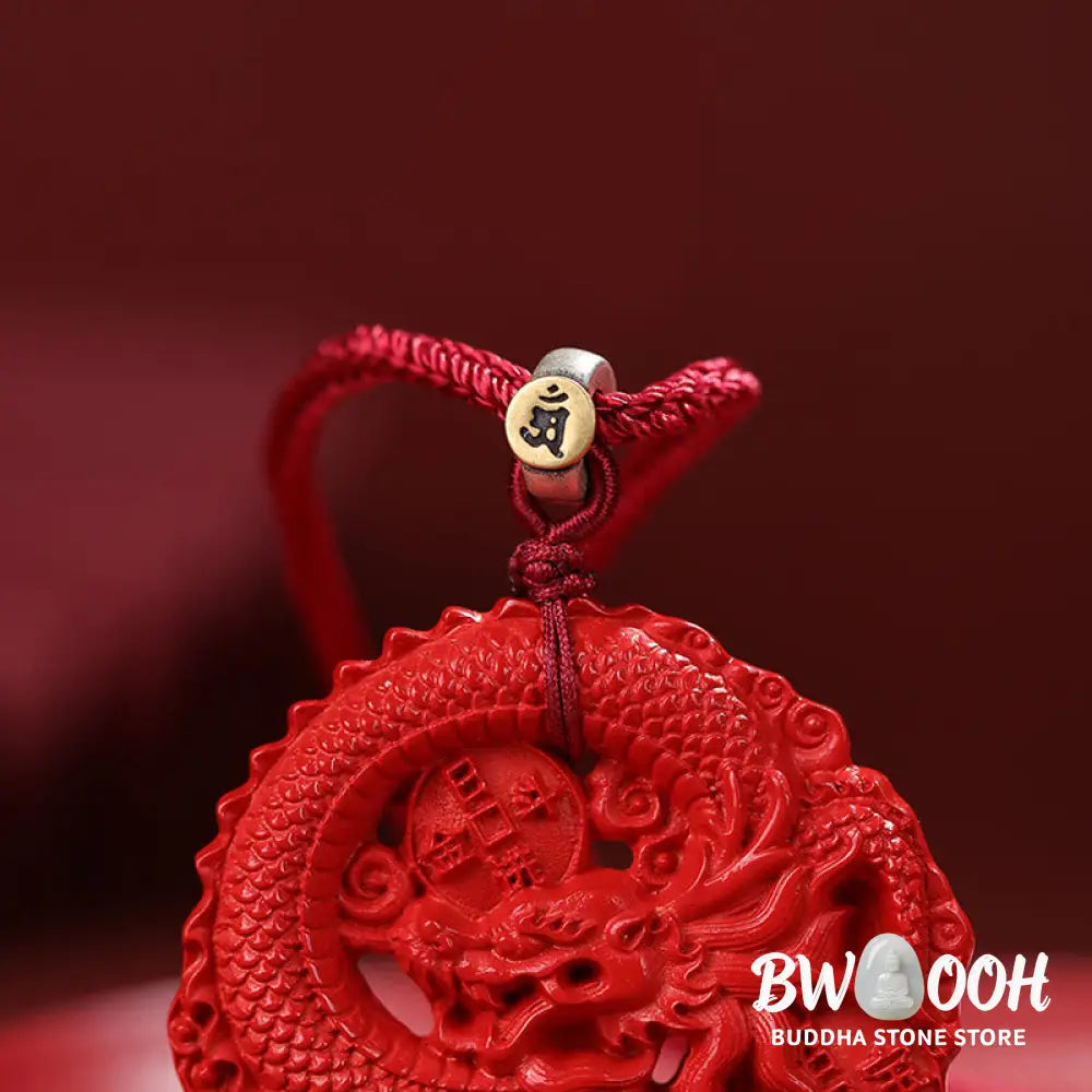 Buddha Stones Year of the Dragon 925 Sterling Silver Natural Cinnabar Copper Coin Luck Necklace Pendant - BWOOOH