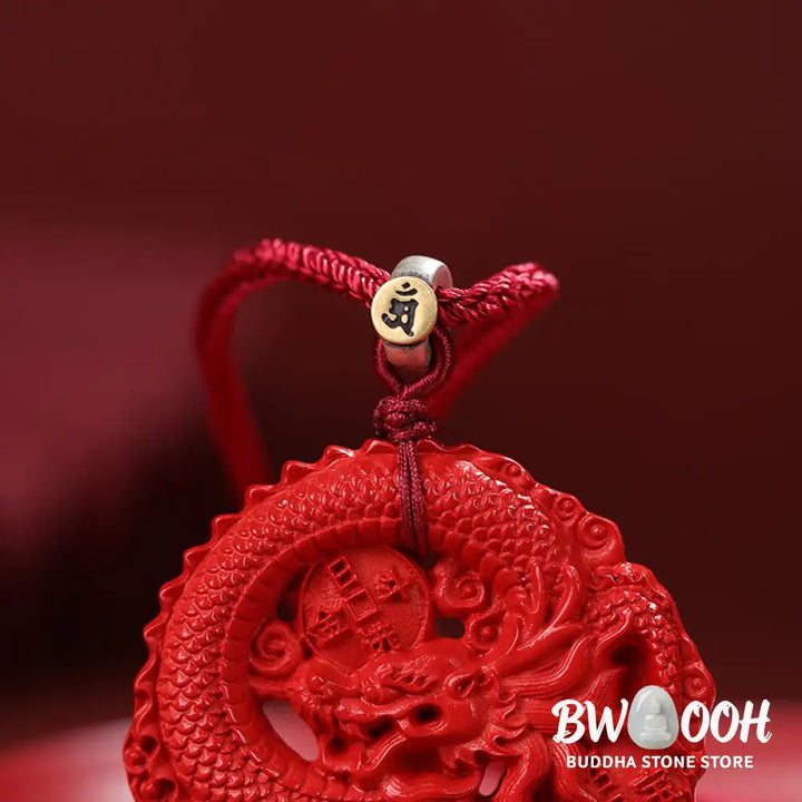 Buddha Stones Year of the Dragon 925 Sterling Silver Natural Cinnabar Copper Coin Luck Necklace Pendant - BWOOOH