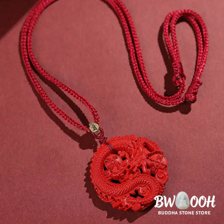 Buddha Stones Year of the Dragon 925 Sterling Silver Natural Cinnabar Copper Coin Luck Necklace Pendant - BWOOOH