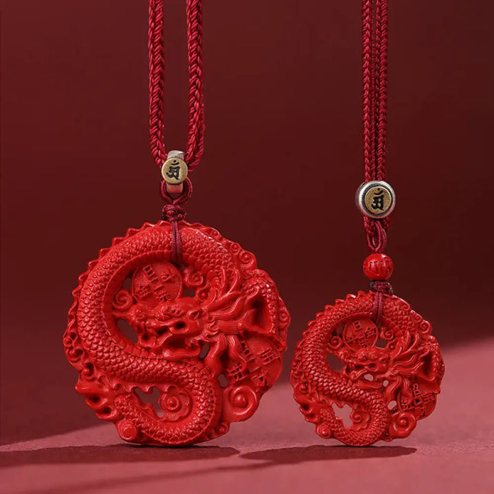 BWOOOH Year of the Dragon 925 sterling silver natural cinnabar copper coin luck necklace pendant