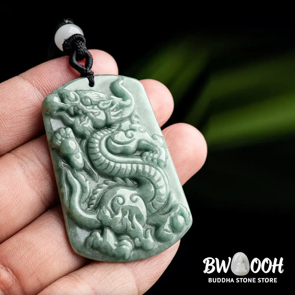 Buddha Stones Year of the Dragon Chinese Zodiac Dragon Jade Success Amulet Necklace Pendant - BWOOOH