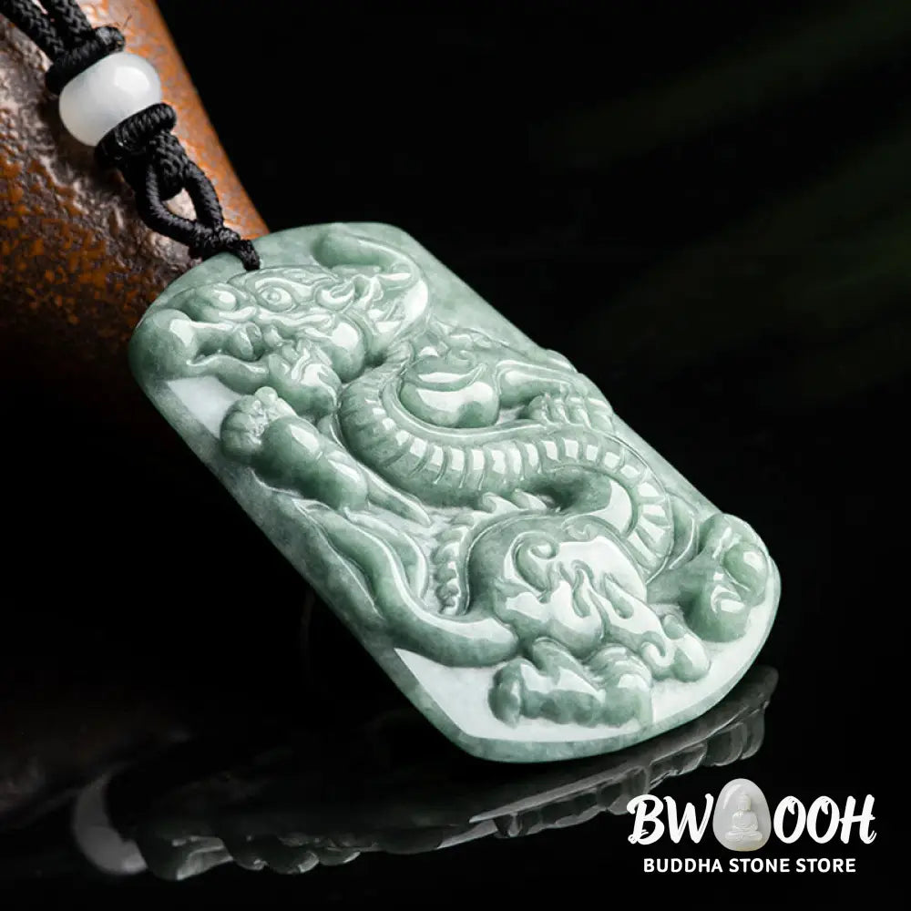 Buddha Stones Year of the Dragon Chinese Zodiac Dragon Jade Success Amulet Necklace Pendant - BWOOOH