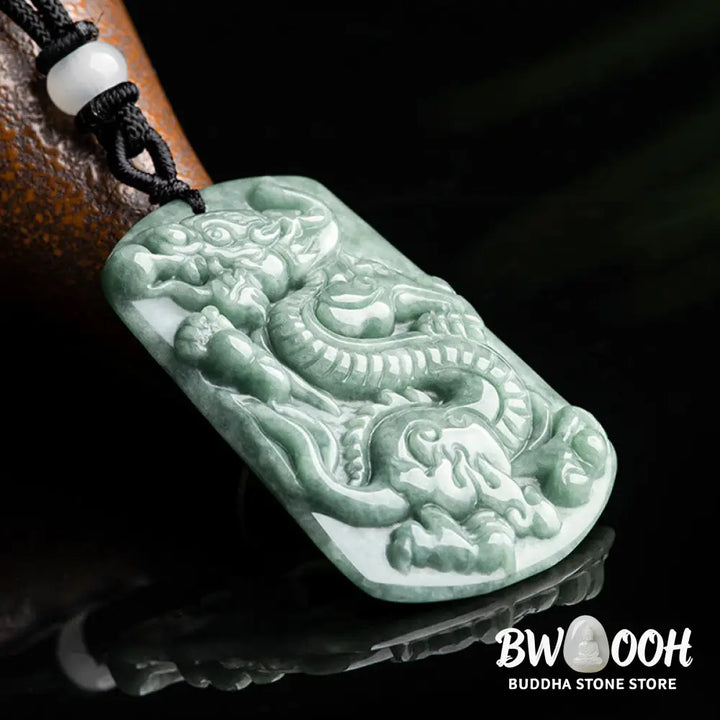 Buddha Stones Year of the Dragon Chinese Zodiac Dragon Jade Success Amulet Necklace Pendant - BWOOOH