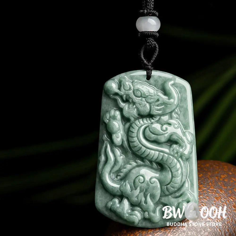 Buddha Stones Year of the Dragon Chinese Zodiac Dragon Jade Success Amulet Necklace Pendant - BWOOOH