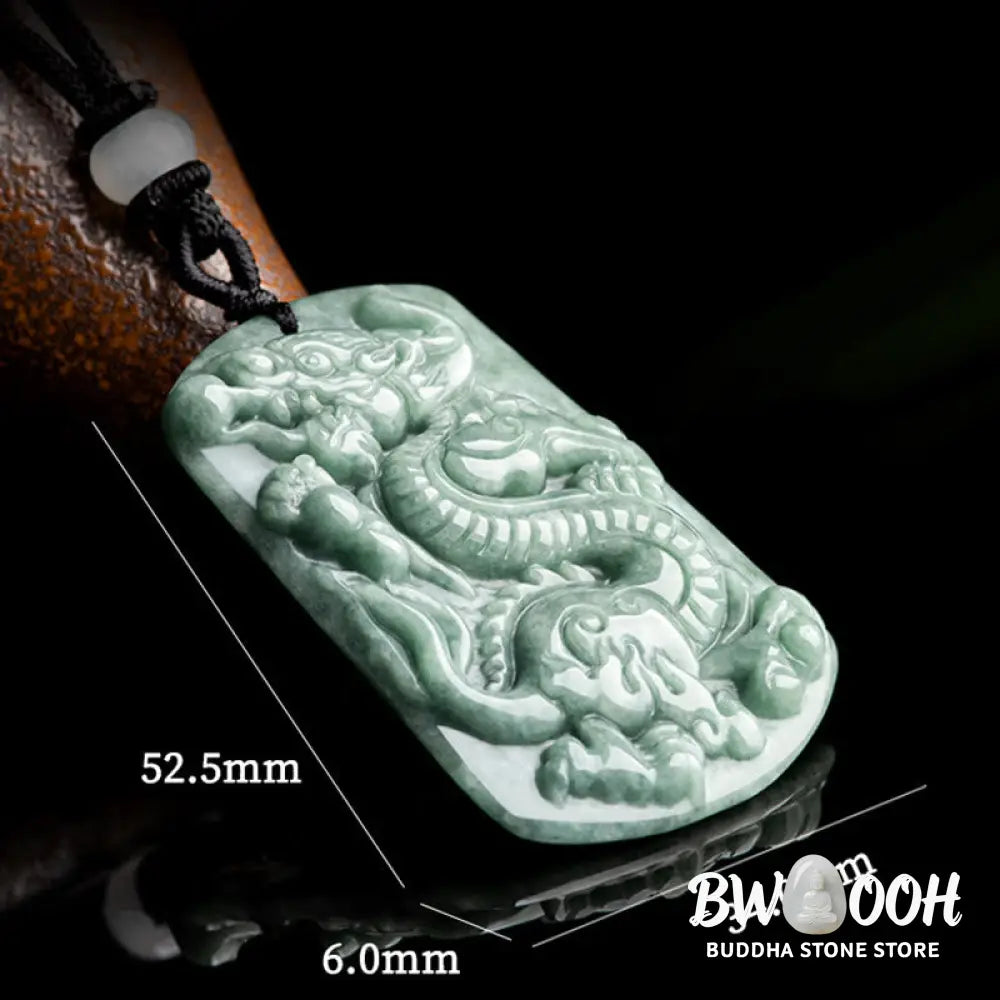 Buddha Stones Year of the Dragon Chinese Zodiac Dragon Jade Success Amulet Necklace Pendant - BWOOOH