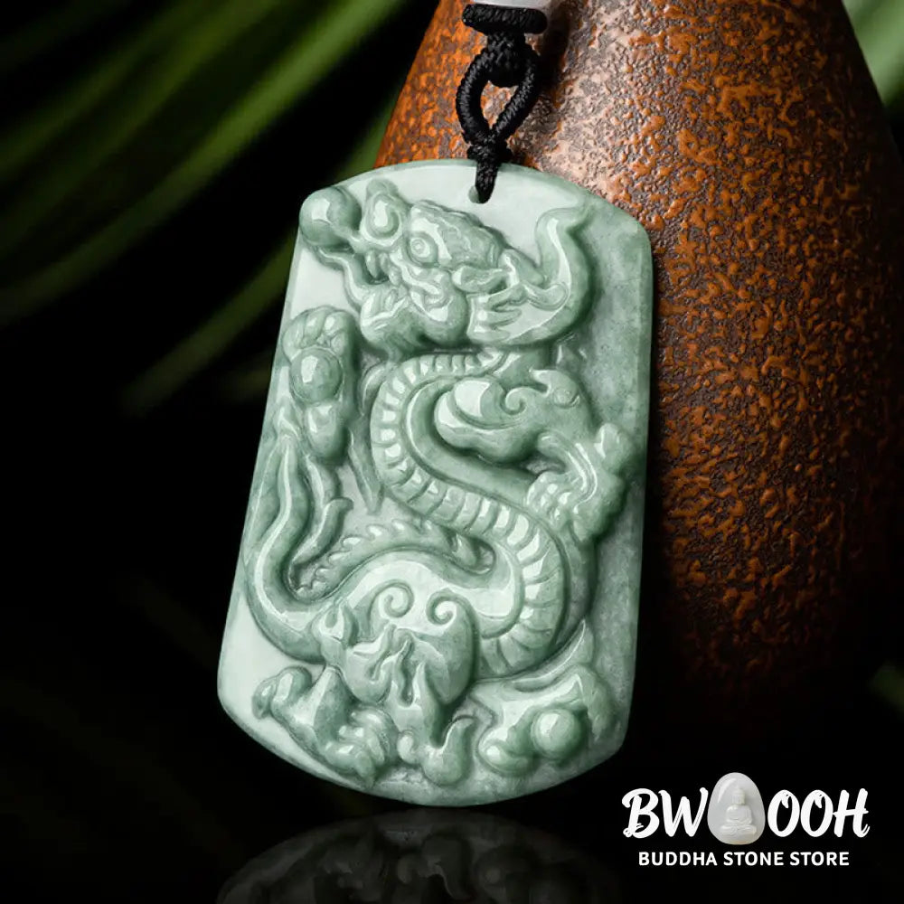 Buddha Stones Year of the Dragon Chinese Zodiac Dragon Jade Success Amulet Necklace Pendant - BWOOOH