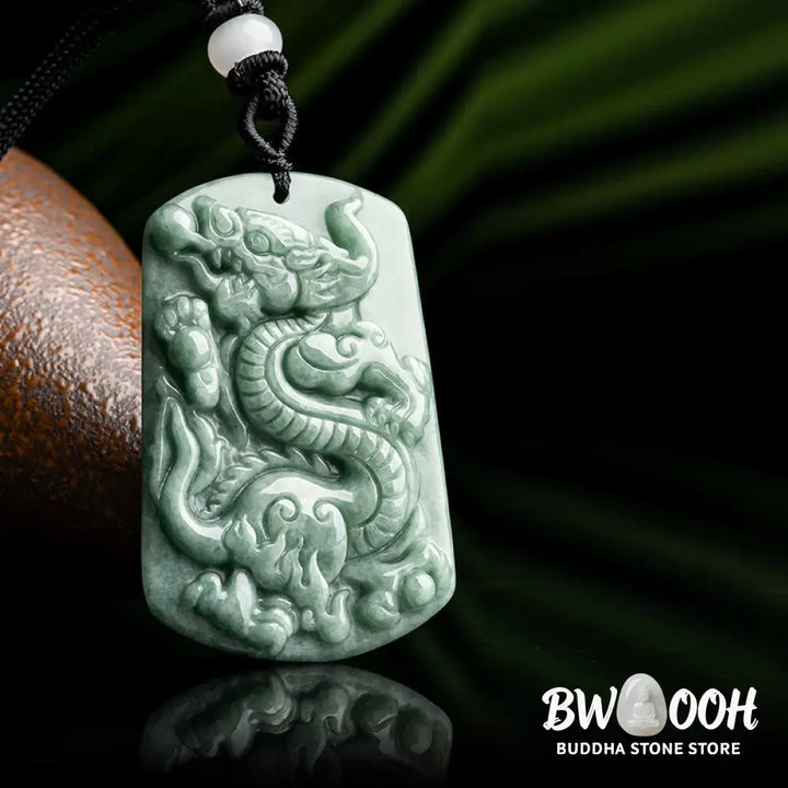 Buddha Stones Year of the Dragon Chinese Zodiac Dragon Jade Success Amulet Necklace Pendant - BWOOOH