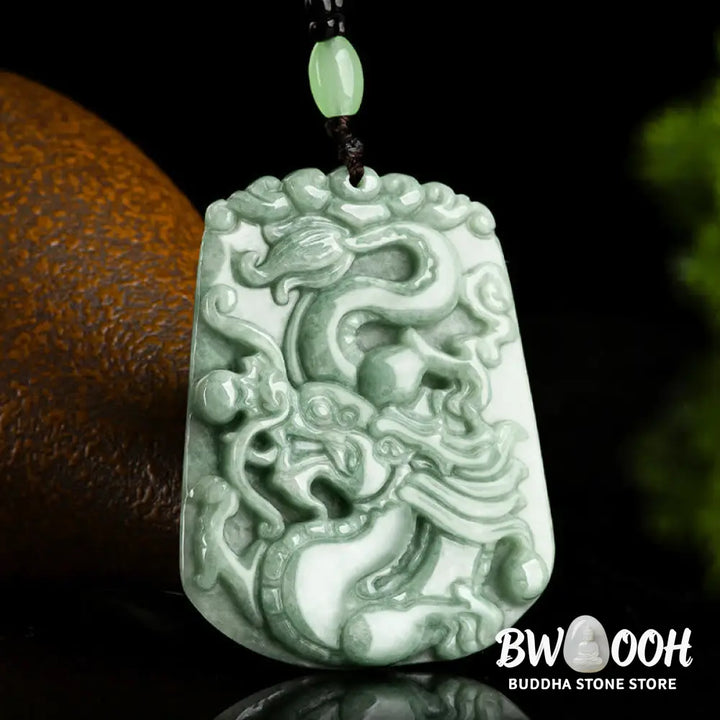 Buddha Stones Year Of The Dragon Chinese Zodiac Dragon Soaring Jade Protection Bead Chain Necklace Pendant - BWOOOH