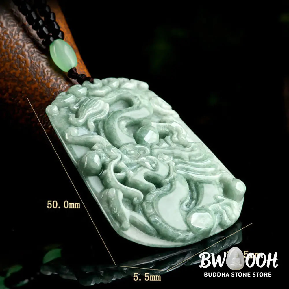 Buddha Stones Year Of The Dragon Chinese Zodiac Dragon Soaring Jade Protection Bead Chain Necklace Pendant - BWOOOH