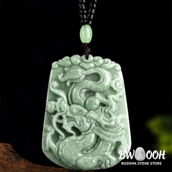 Buddha Stones Year Of The Dragon Chinese Zodiac Dragon Soaring Jade Protection Bead Chain Necklace Pendant - BWOOOH