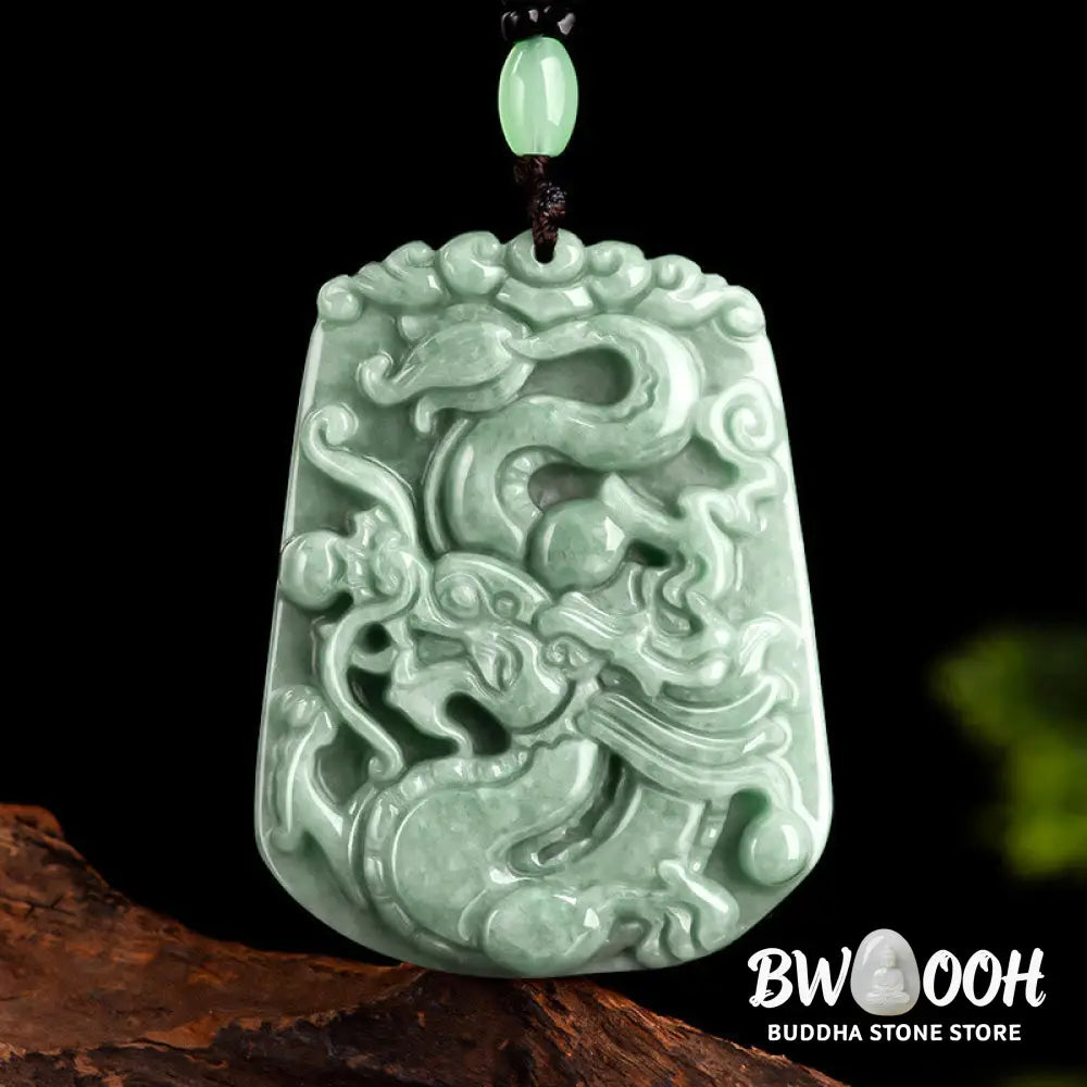 Buddha Stones Year Of The Dragon Chinese Zodiac Dragon Soaring Jade Protection Bead Chain Necklace Pendant - BWOOOH