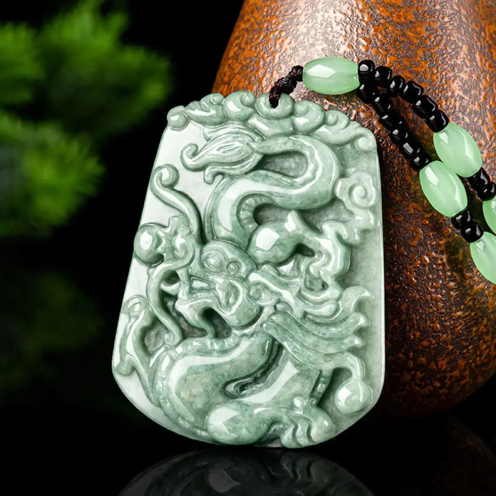 BWOOOH Year Of The Dragon Chinese Zodiac Dragon Soaring Jade Bead Necklace - Chinese zodiac necklace