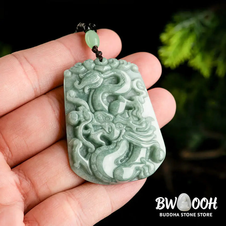 Buddha Stones Year Of The Dragon Chinese Zodiac Dragon Soaring Jade Protection Bead Chain Necklace Pendant - BWOOOH