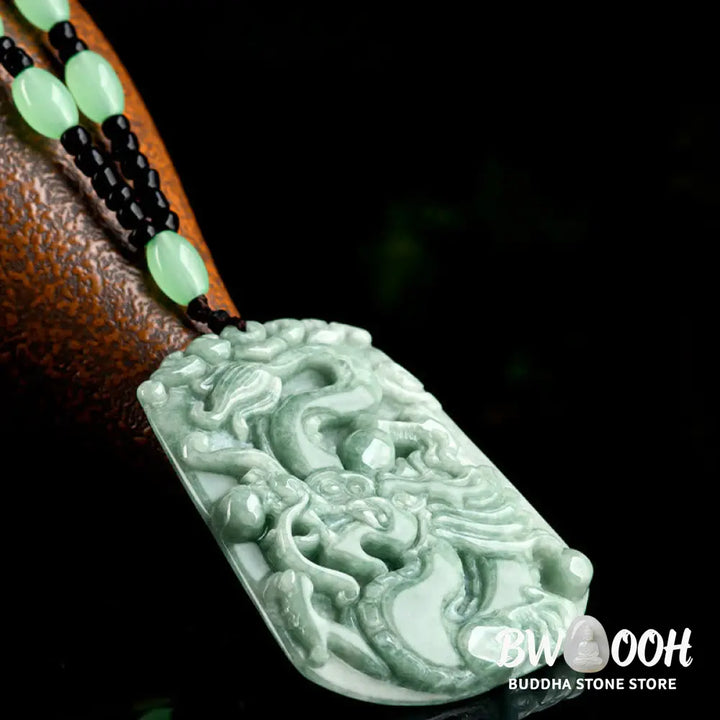 Buddha Stones Year Of The Dragon Chinese Zodiac Dragon Soaring Jade Protection Bead Chain Necklace Pendant - BWOOOH