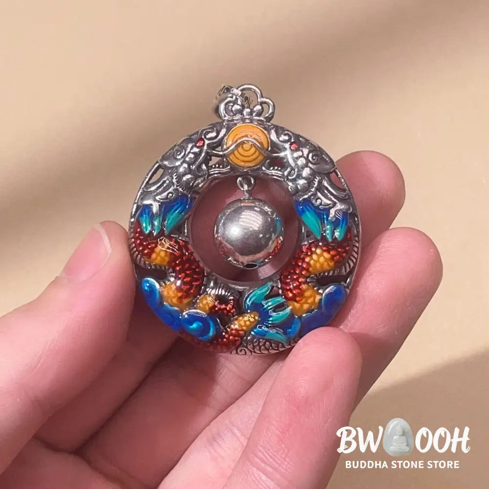 Buddha Stones Year of the Dragon Colorful Double Dragons Playing Bead Copper Protection Necklace Pendant - BWOOOH