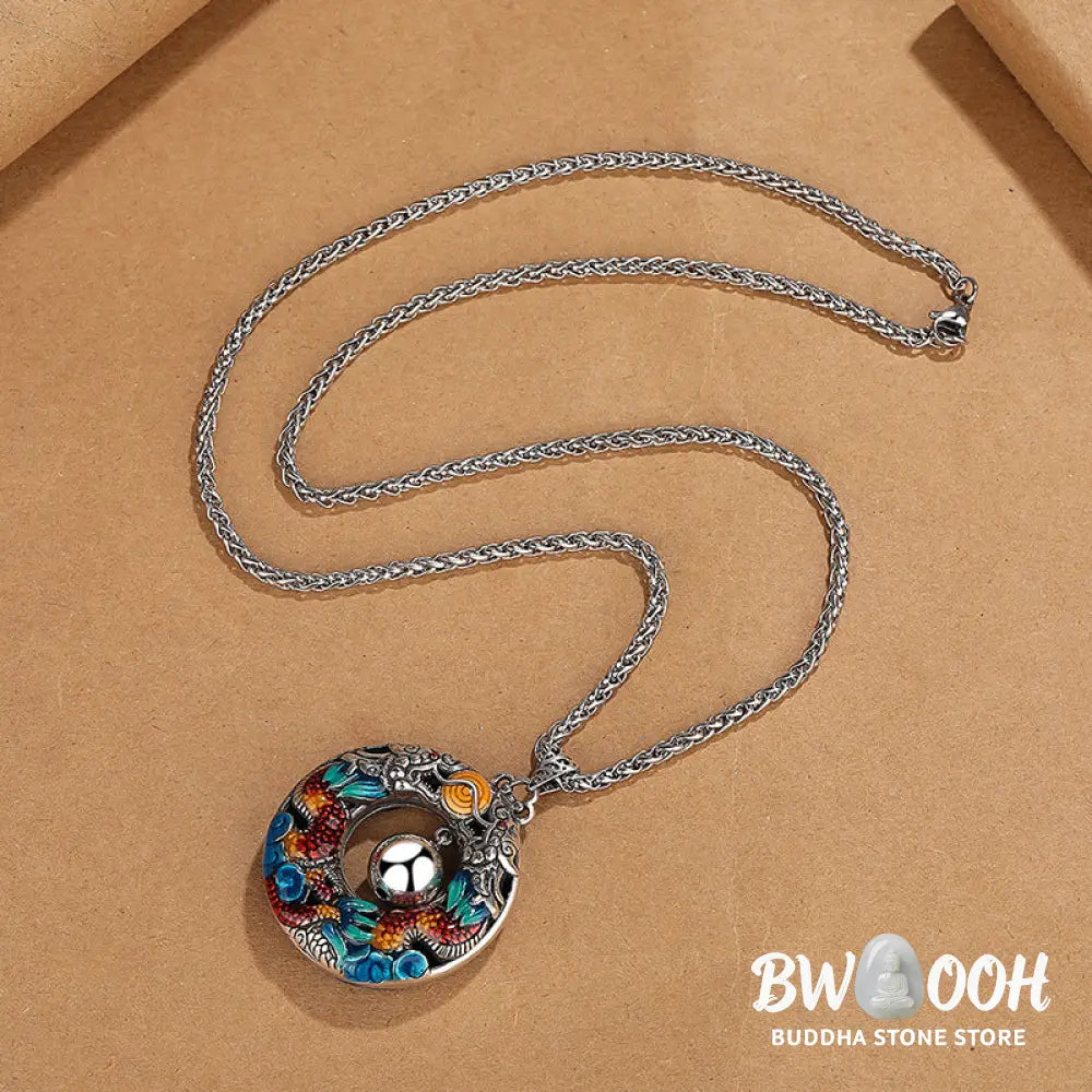 Buddha Stones Year of the Dragon Colorful Double Dragons Playing Bead Copper Protection Necklace Pendant - BWOOOH
