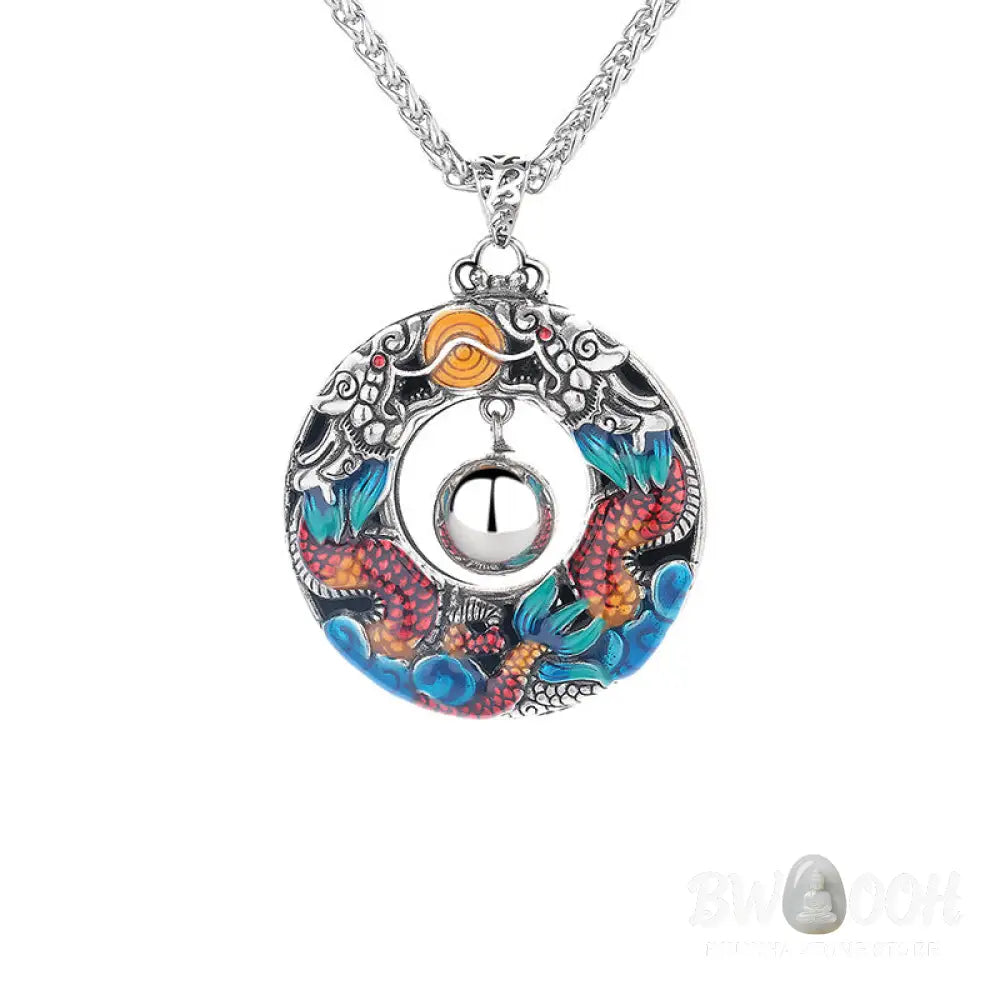 Buddha Stones Year of the Dragon Colorful Double Dragons Playing Bead Copper Protection Necklace Pendant - BWOOOH